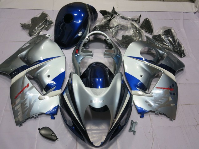 Aftermarket 1997-2007 Silver and Blue Suzuki GSXR 1300 Motorcycle Fairing Aftermarket 1997-2007 Silver and Blue Suzuki GSXR 1300 Motorcycle Fairing