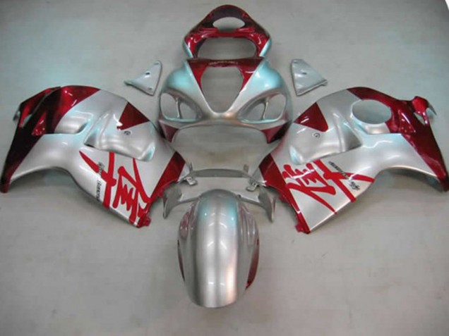 Aftermarket 1997-2007 Silver and Red Suzuki GSXR 1300 Motorcycle Fairing Aftermarket 1997-2007 Silver and Red Suzuki GSXR 1300 Motorcycle Fairing