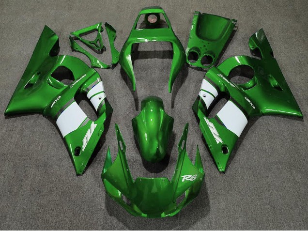 Aftermarket 1998-2002 Deep Green & White Yamaha R6 Motorcycle Fairing Aftermarket 1998-2002 Deep Green & White Yamaha R6 Motorcycle Fairing