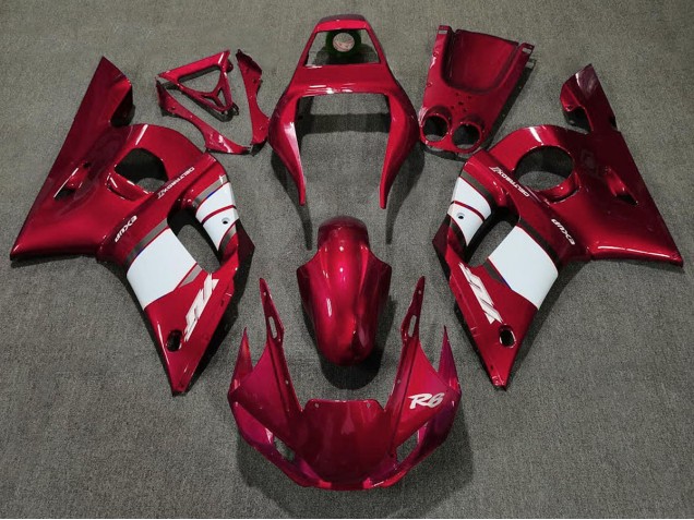 Aftermarket 1998-2002 Deep Red & White Yamaha R6 Motorcycle Fairing Aftermarket 1998-2002 Deep Red & White Yamaha R6 Motorcycle Fairing