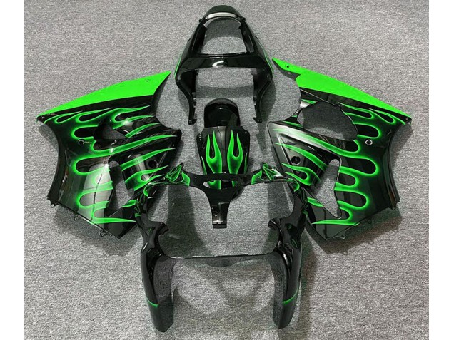 Aftermarket 2000-2002 Gloss Black & Green Flame Kawasaki ZX6R Motorcycle Fairing