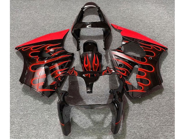 Aftermarket 2000-2002 Gloss Black & Red Flame Kawasaki ZX6R Motorcycle Fairing Aftermarket 2000-2002 Gloss Black & Red Flame Kawasaki ZX6R Motorcycle Fairing