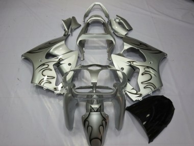 Aftermarket 2000-2002 Silver Flame Kawasaki ZX6R Motorcycle Fairing