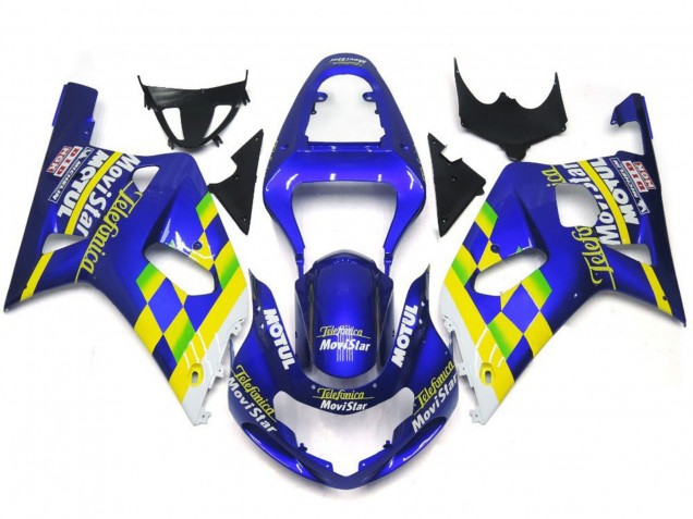 Aftermarket 2001-2003 MoviStar Blue Gloss Suzuki GSXR 600-750 Motorcycle Fairing Aftermarket 2001-2003 MoviStar Blue Gloss Suzuki GSXR 600-750 Motorcycle Fairing