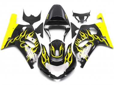 Aftermarket 2001-2003 Vibrant Yellow Flame Suzuki GSXR 600-750 Motorcycle Fairing