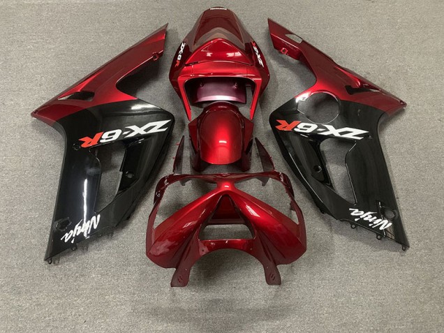 Aftermarket 2003-2004 Gloss Red and Black Kawasaki ZX6R Motorcycle Fairing Aftermarket 2003-2004 Gloss Red and Black Kawasaki ZX6R Motorcycle Fairing
