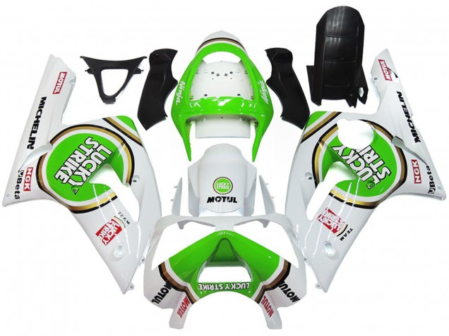 Aftermarket 2003-2004 Green Lucky Strike Gloss Kawasaki ZX6R Motorcycle Fairing