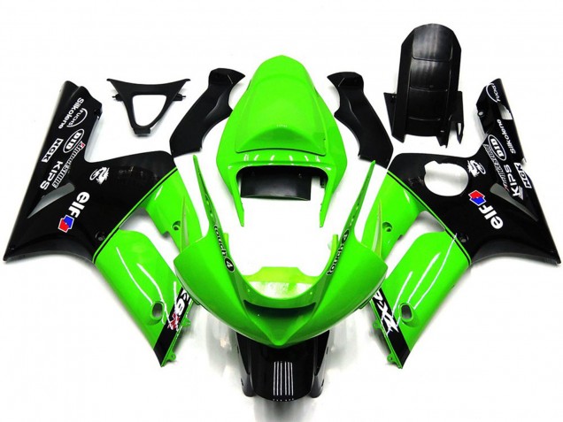 Aftermarket 2003-2004 Light Green and Black Elf Kawasaki ZX6R Motorcycle Fairing