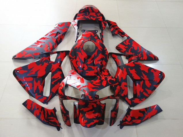 Aftermarket 2003-2004 Matte Black and Red Camo Honda CBR600RR Motorcycle Fairing Aftermarket 2003-2004 Matte Black and Red Camo Honda CBR600RR Motorcycle Fairing