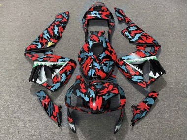 Aftermarket 2003-2004 Red and Blue Camo Honda CBR600RR Motorcycle Fairing