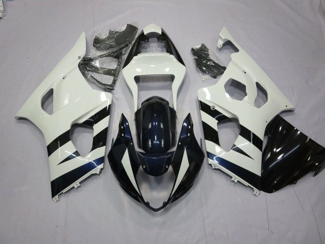 Aftermarket 2003-2004 White and Black Suzuki GSXR 1000 Motorcycle Fairing