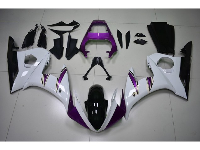 Aftermarket 2003-2005 Gloss White & Purple Accents Yamaha R6 Motorcycle Fairing