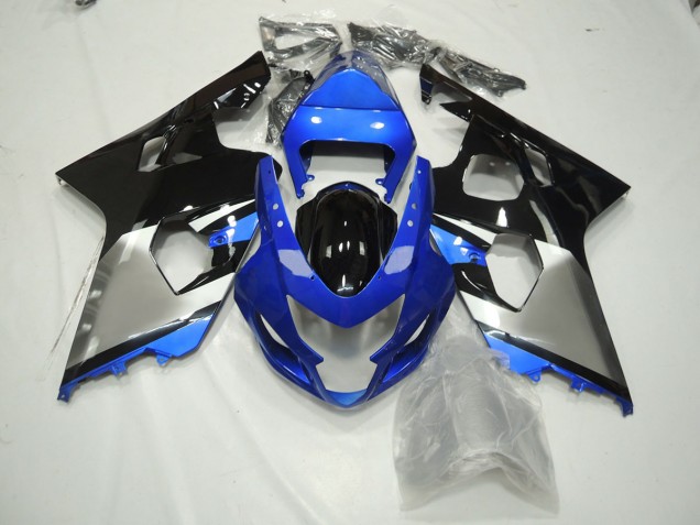 Aftermarket 2004-2005 Blue Black and Silver Suzuki GSXR 600-750 Motorcycle Fairing Aftermarket 2004-2005 Blue Black and Silver Suzuki GSXR 600-750 Motorcycle Fairing