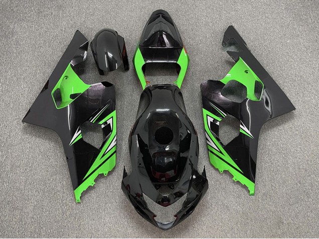 Aftermarket 2004-2005 Gloss Black and Green Suzuki GSXR 600-750 Motorcycle Fairing