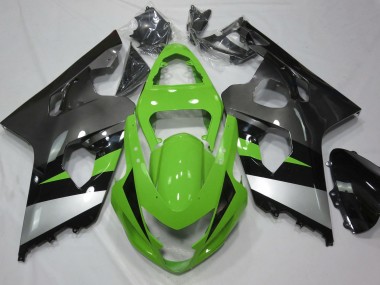 Aftermarket 2004-2005 Green and Silver Suzuki GSXR 600-750 Motorcycle Fairing