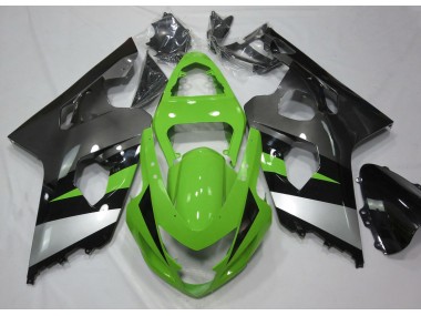 Aftermarket 2004-2005 Green and Silver Suzuki GSXR 600-750 Motorcycle Fairing