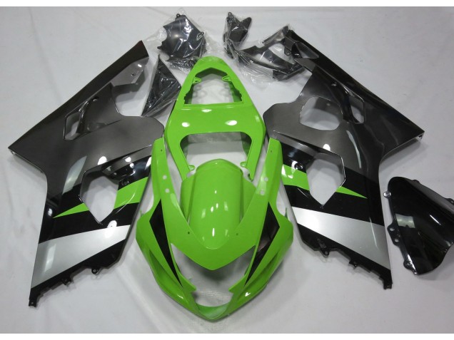 Aftermarket 2004-2005 Green and Silver Suzuki GSXR 600-750 Motorcycle Fairing Aftermarket 2004-2005 Green and Silver Suzuki GSXR 600-750 Motorcycle Fairing
