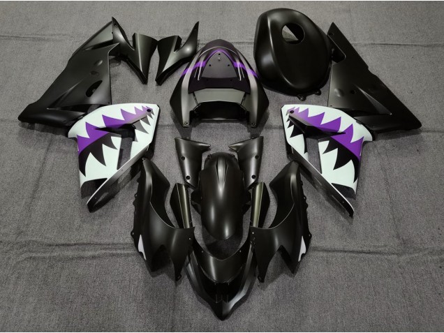 Aftermarket 2004-2005 Matte Black and Purple Shark Kawasaki ZX10R Motorcycle Fairing
