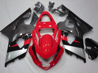 Aftermarket 2004-2005 Red and Silver Gloss Suzuki GSXR 600-750 Motorcycle Fairing