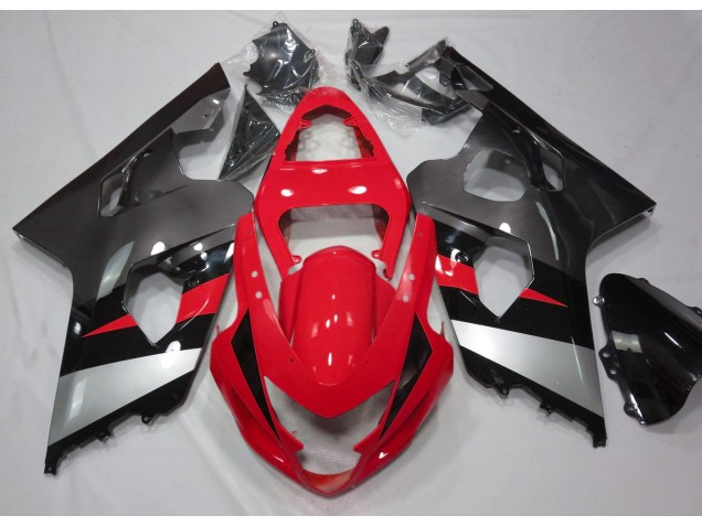Aftermarket 2004-2005 Red and Silver Gloss Suzuki GSXR 600-750 Motorcycle Fairing Aftermarket 2004-2005 Red and Silver Gloss Suzuki GSXR 600-750 Motorcycle Fairing