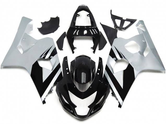 Aftermarket 2004-2005 Silver and Black Gloss OEM Style Suzuki GSXR 600-750 Motorcycle Fairing Aftermarket 2004-2005 Silver and Black Gloss OEM Style Suzuki GSXR 600-750 Motorcycle Fairing