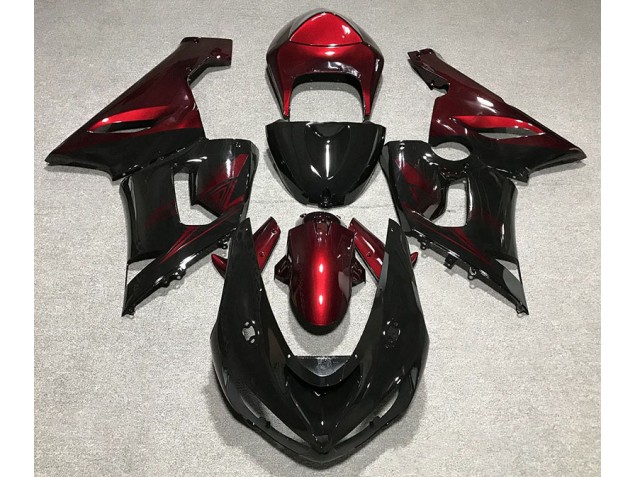 Aftermarket 2005-2006 Gloss Black & Deep Red Kawasaki ZX6R Motorcycle Fairing
