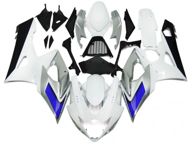 Aftermarket 2005-2006 Gloss White Style with Silver Hints and Blue Suzuki GSXR 1000 Motorcycle Fairing