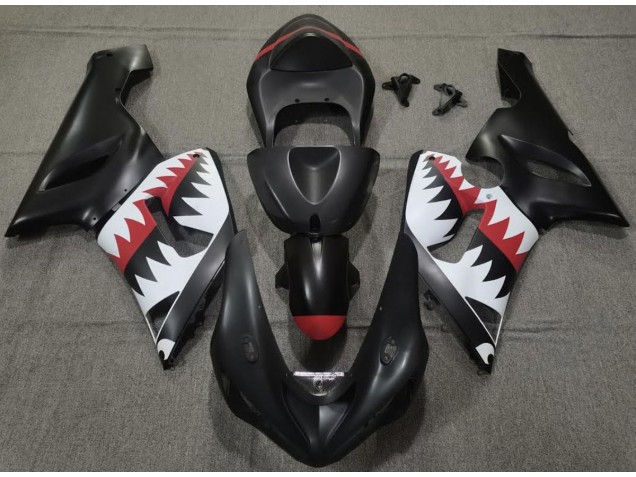 Aftermarket 2005-2006 Matte Black Shark Kawasaki ZX6R Motorcycle Fairing