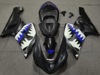 Aftermarket 2005-2006 Matte Black and Blue Shark Kawasaki ZX6R Motorcycle Fairing