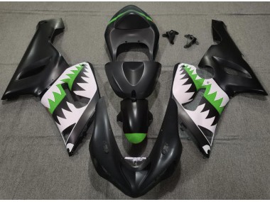 Aftermarket 2005-2006 Matte Black and Green Shark Kawasaki ZX6R Motorcycle Fairing