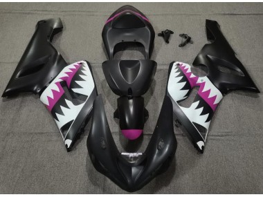 Aftermarket 2005-2006 Matte Black and Pink Shark Kawasaki ZX6R Motorcycle Fairing