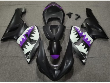 Aftermarket 2005-2006 Matte Black and Purple Shark Kawasaki ZX6R Motorcycle Fairing