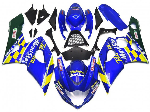 Aftermarket 2005-2006 MoviStar Blue and Yellow Check Suzuki GSXR 1000 Motorcycle Fairing Aftermarket 2005-2006 MoviStar Blue and Yellow Check Suzuki GSXR 1000 Motorcycle Fairing