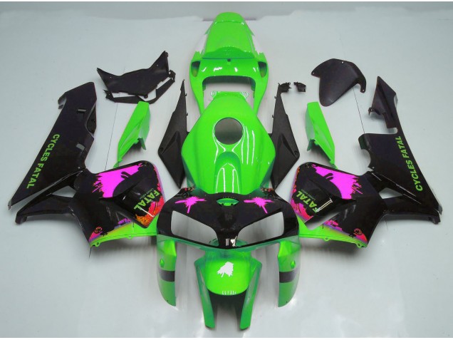 Aftermarket 2005-2006 Pink Splatter on Green Honda CBR600RR Motorcycle Fairing