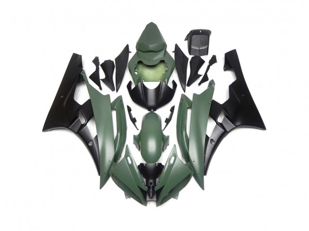 Aftermarket 2006-2007 Custom Matte Green and Black Yamaha R6 Motorcycle Fairing Aftermarket 2006-2007 Custom Matte Green and Black Yamaha R6 Motorcycle Fairing