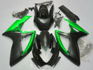 Aftermarket 2006-2007 Matte Black & Green Suzuki GSXR 600-750 Motorcycle Fairing