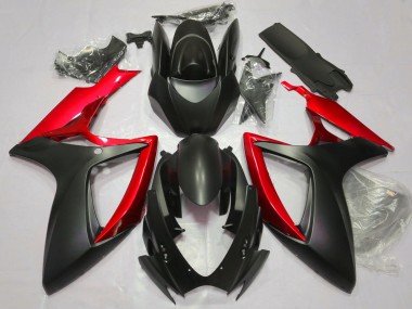 Aftermarket 2006-2007 Matte Black & Red Suzuki GSXR 600-750 Motorcycle Fairing