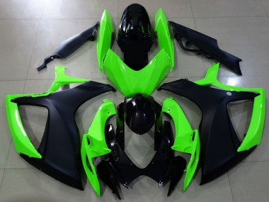 Aftermarket 2006-2007 Matte Black and Green Suzuki GSXR 600-750 Motorcycle Fairing