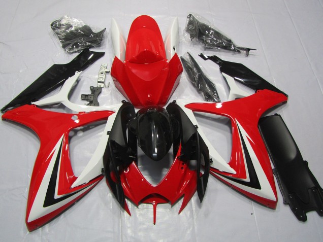 Aftermarket 2006-2007 Red Black and White Suzuki GSXR 600-750 Motorcycle Fairing Aftermarket 2006-2007 Red Black and White Suzuki GSXR 600-750 Motorcycle Fairing