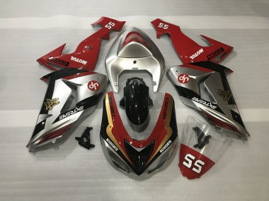 Aftermarket 2006-2007 Shiny Silver & Red Kawasaki ZX10R Motorcycle Fairing