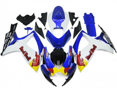 Aftermarket 2006-2007 White and Blue Red Bull Custom Suzuki GSXR 600-750 Motorcycle Fairing
