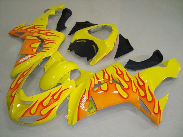 Aftermarket 2006-2007 Yellow Orange Flame Kawasaki ZX10R Motorcycle Fairing