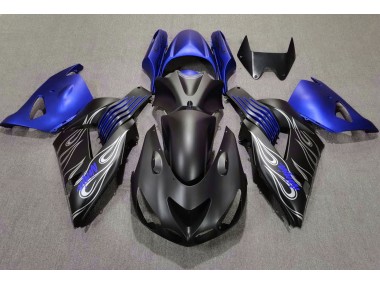 Aftermarket 2006-2011 Matte Black and Blue Kawasaki ZX14R Motorcycle Fairing