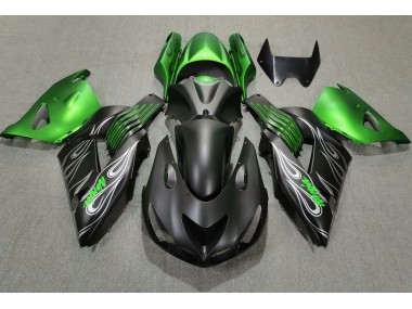 Aftermarket 2006-2011 Matte Black and Green Kawasaki ZX14R Motorcycle Fairing