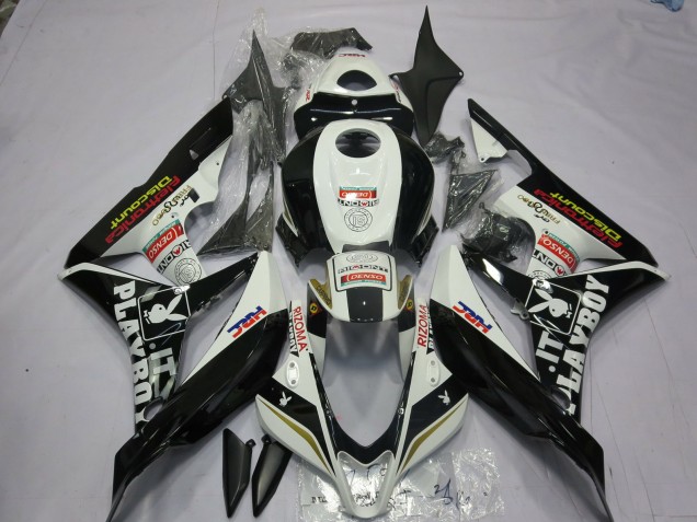 Aftermarket 2007-2008 Black and White Playboy Honda CBR600RR Motorcycle Fairing