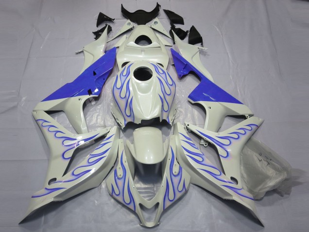 Aftermarket 2007-2008 Blue Flame on White Honda CBR600RR Motorcycle Fairing Aftermarket 2007-2008 Blue Flame on White Honda CBR600RR Motorcycle Fairing