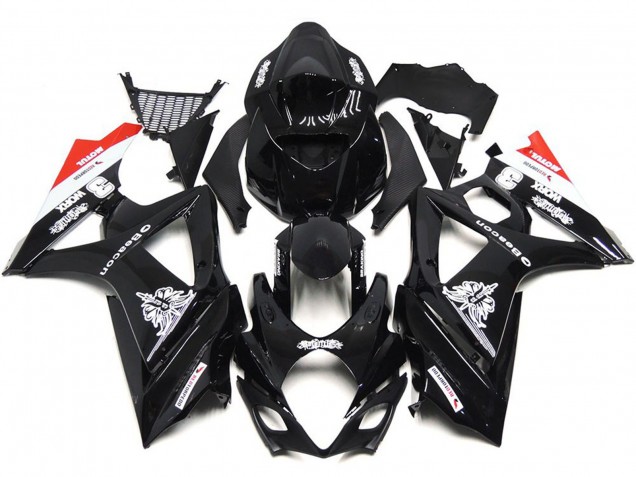 Aftermarket 2007-2008 Custom Black with hint of white and red Suzuki GSXR 1000 Motorcycle Fairing Aftermarket 2007-2008 Custom Black with hint of white and red Suzuki GSXR 1000 Motorcycle Fairing