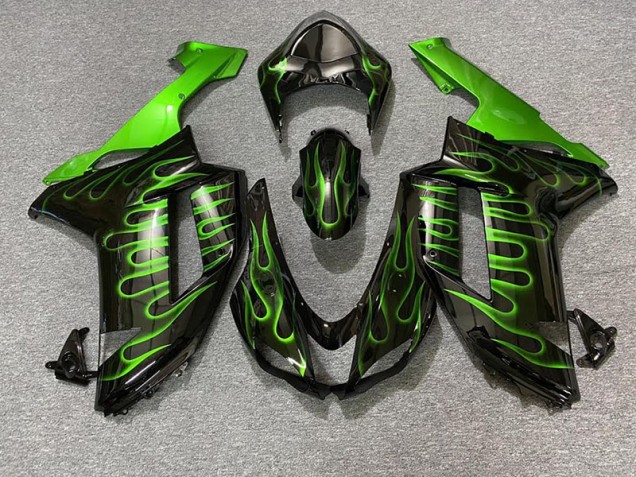Aftermarket 2007-2008 Gloss Black & Green Flame Kawasaki ZX6R Motorcycle Fairing Aftermarket 2007-2008 Gloss Black & Green Flame Kawasaki ZX6R Motorcycle Fairing