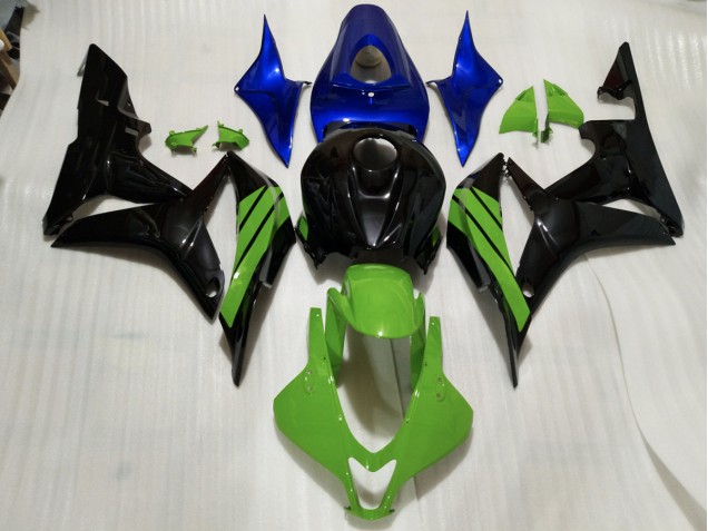 Aftermarket 2007-2008 Gloss Black & Green and Blue Accents Honda CBR600RR Motorcycle Fairing Aftermarket 2007-2008 Gloss Black & Green and Blue Accents Honda CBR600RR Motorcycle Fairing