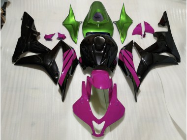 Aftermarket 2007-2008 Gloss Black & Pink and Green Accents Honda CBR600RR Motorcycle Fairing